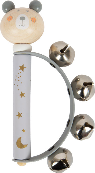 Wooden rattle with pastel baby bells