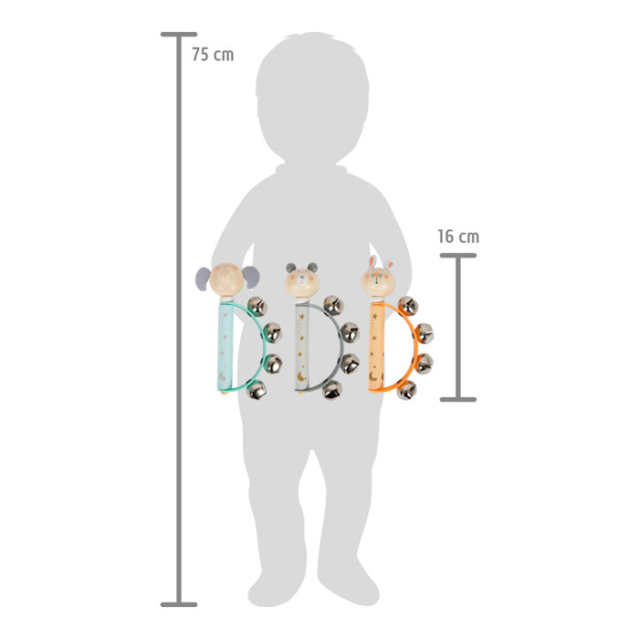 Sonaglio in legno con campanelle per bebè pastello