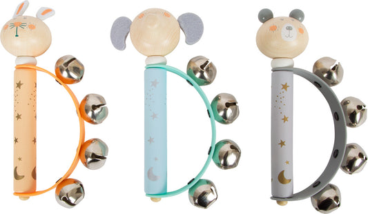 Wooden rattle with pastel baby bells