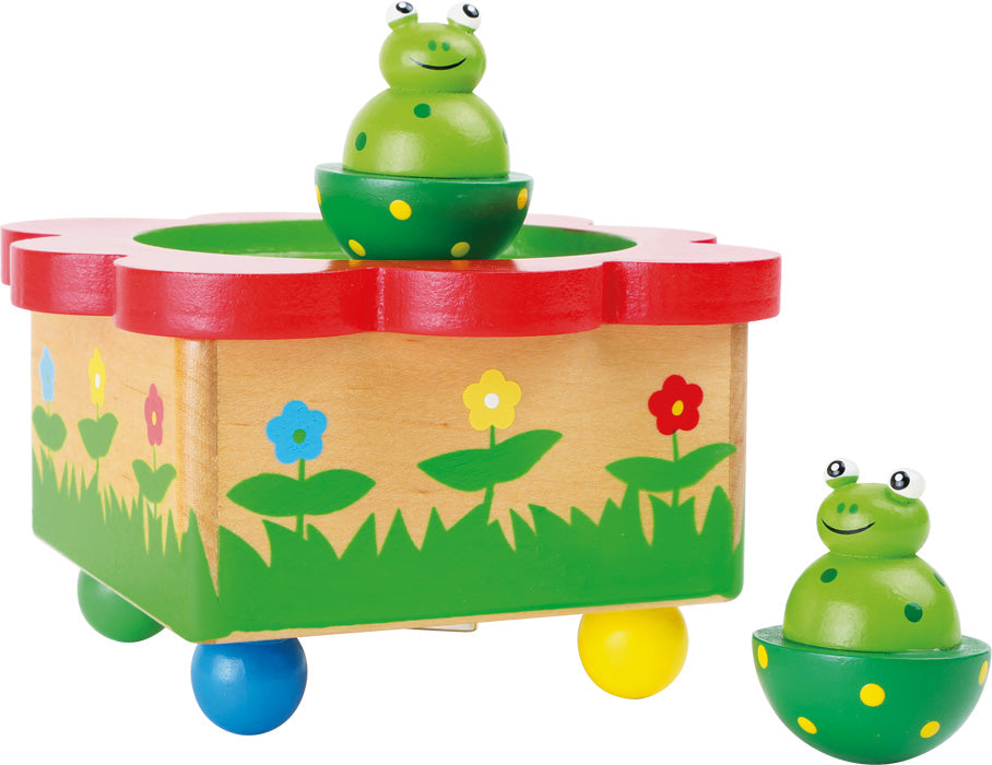 Tin music box with frogs